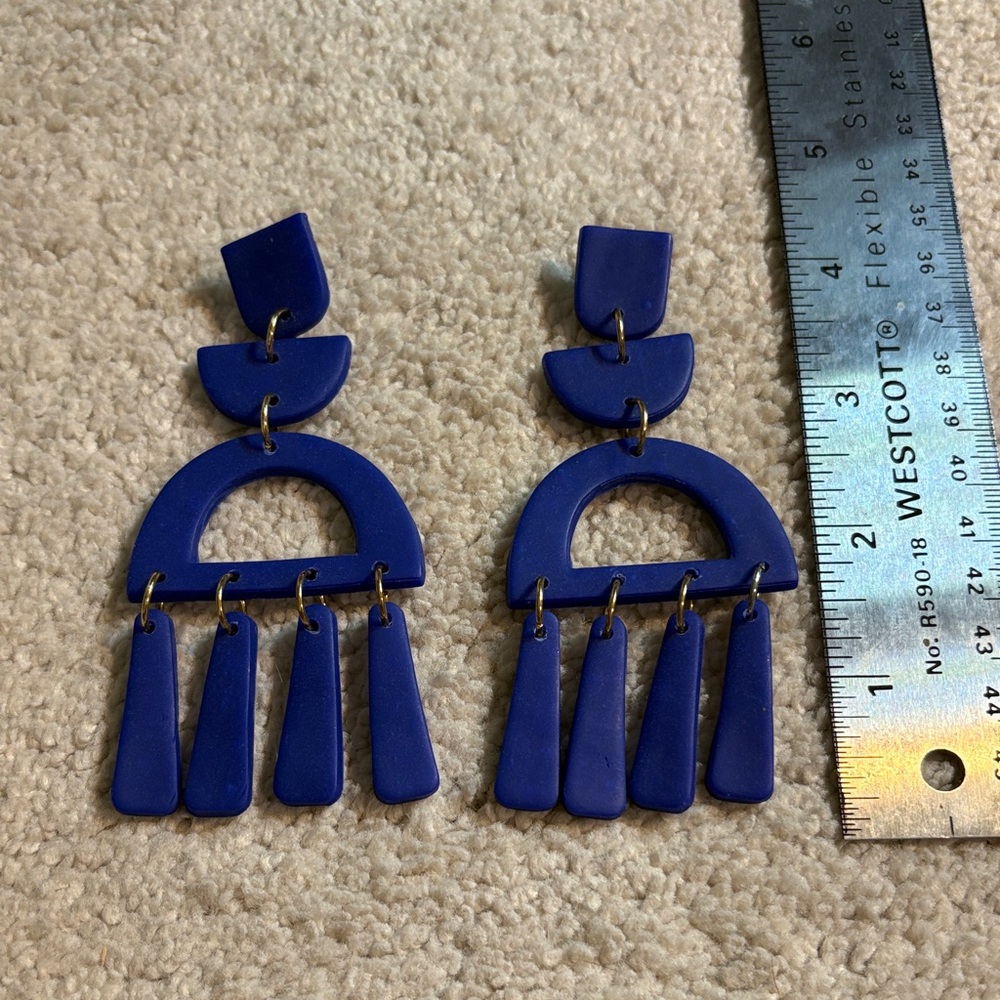 Blue Geometric Drop Earrings - Modern Statement Jewelry
